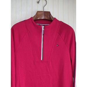 Tommy Hilfiger Sweatshirt Dress Womens Medium Red Quarter Zip Stripe J1PD0388